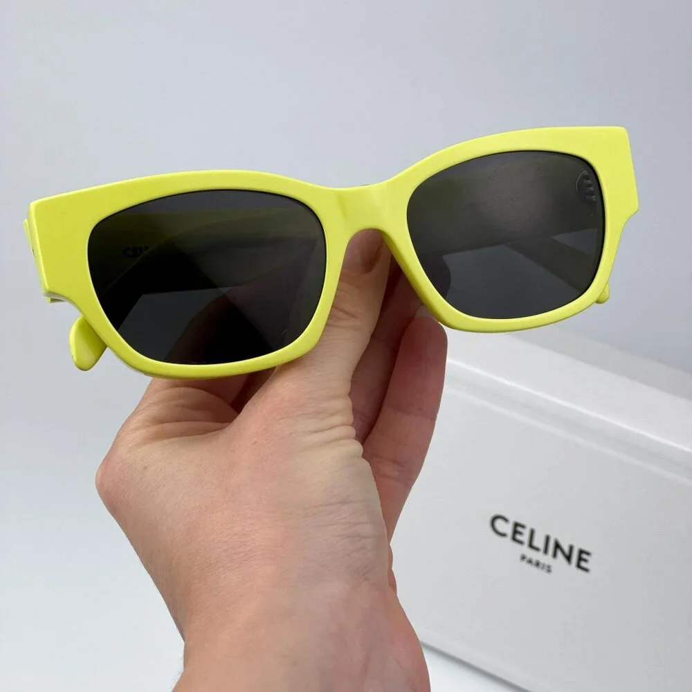 Celine MONOCHROMS CL40197U 93A Men BRAND NEW Sunglasses Lime Green Grey Cat Eye